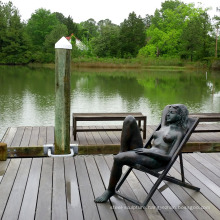 Garden decoration Bronze Nude Woman in Deck Chair Sculpture